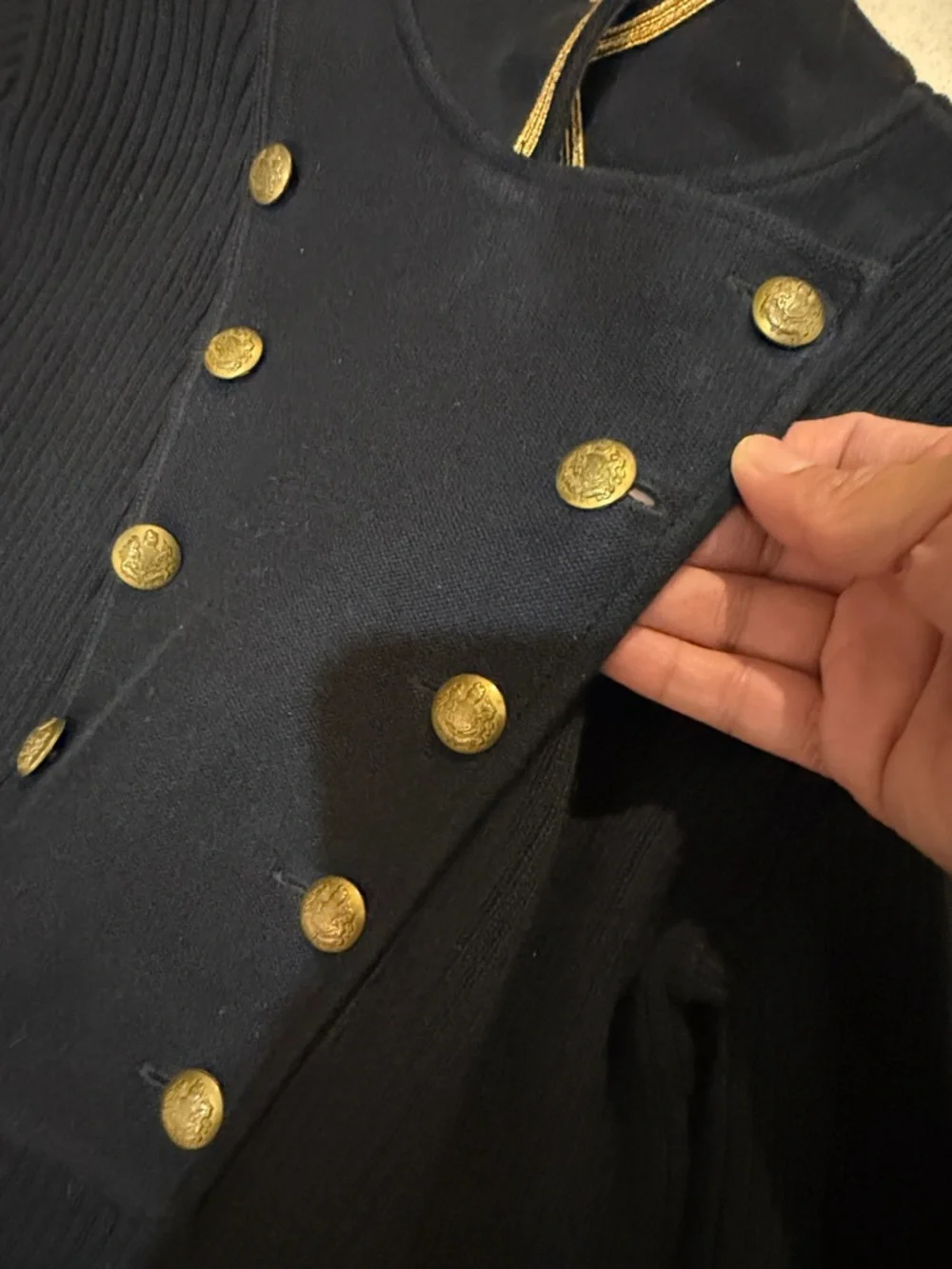 Vintage Lauren Ralph Lauren Military Style Double Breast Bib Front Ribbed Knit - Picture 4 of 8